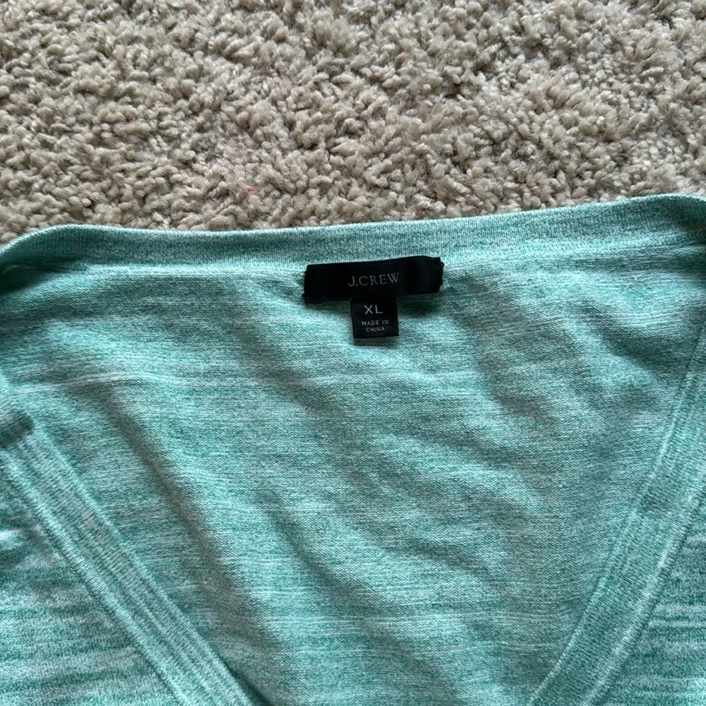 J. CREW Sea Green Space Dyed Wide V-Neck Henley Sweater BG646 Size X-Large